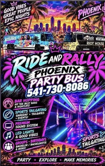 Ride and Rally Phoenix Party Bus flyer
